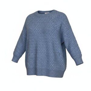 NWT Magaschoni Alpaca Wool Textured Sweater Heather Blue size Large thick chunky